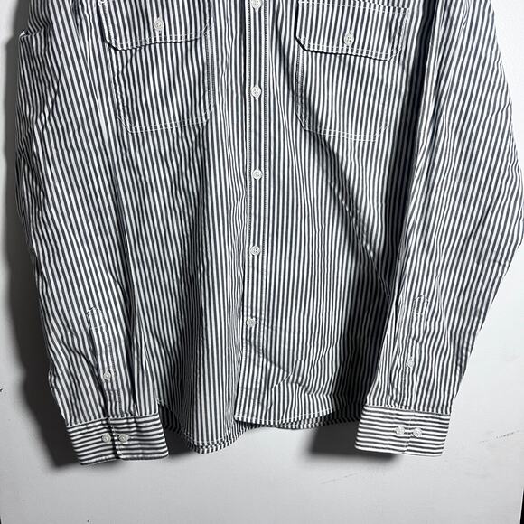 Express Men’s L Slim Soft Wash Shirt Gray White Stripe Button Front NWT - Picture 8 of 8